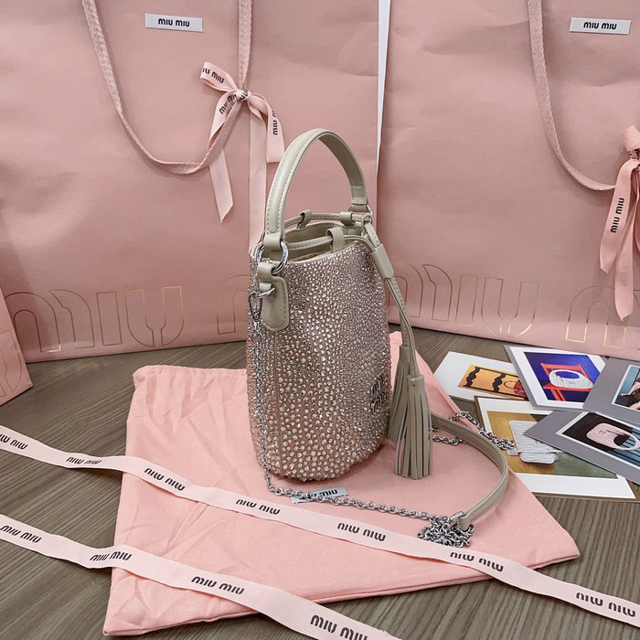 Miu Miu Bucket Bag with Crystals Beige 5BE085