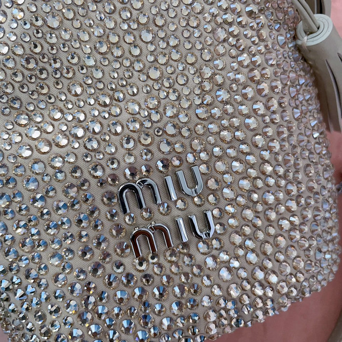 Miu Miu Bucket Bag with Crystals Beige 5BE085