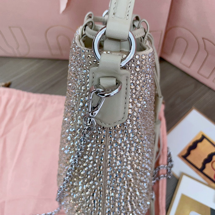 Miu Miu Bucket Bag with Crystals Beige 5BE085