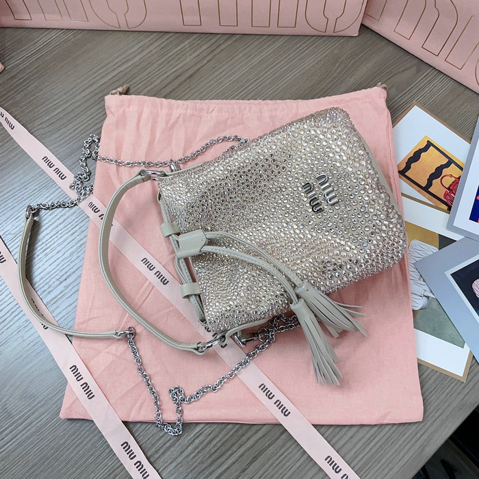 Miu Miu Bucket Bag with Crystals Beige 5BE085