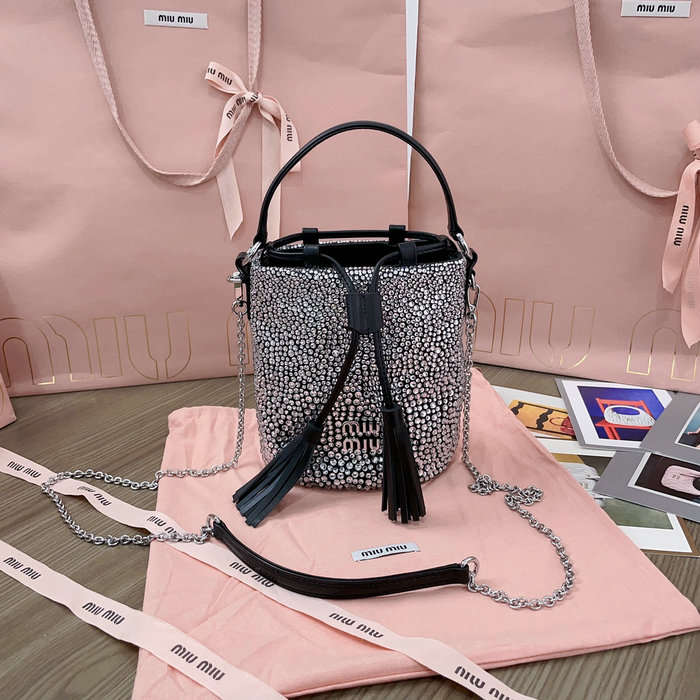 Miu Miu Bucket Bag with Crystals Black 5BE085