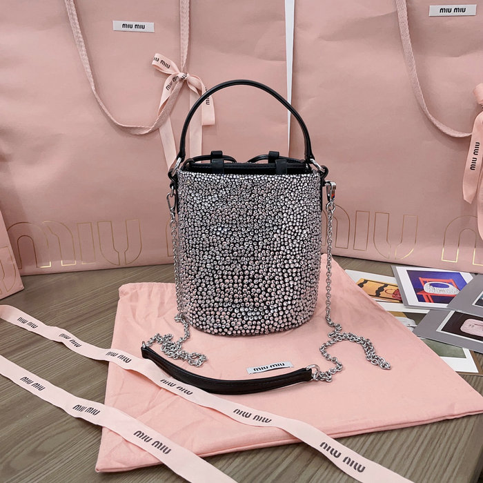 Miu Miu Bucket Bag with Crystals Black 5BE085