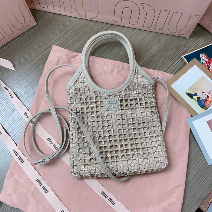 Miu Miu Satin Handbag with Crystals Beige 5BA281