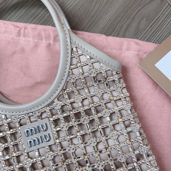 Miu Miu Satin Handbag with Crystals Beige 5BA281