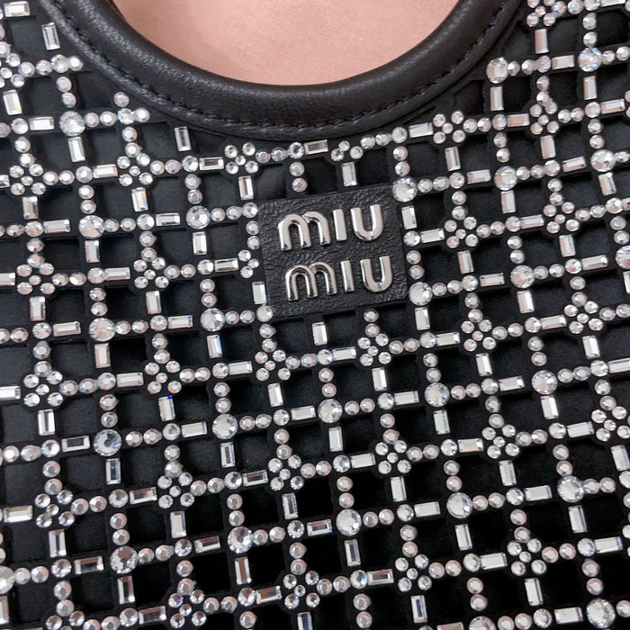 Miu Miu Satin Handbag with Crystals Black 5BA281