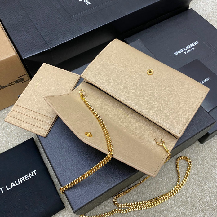 Saint Laurent Uptown Chain Wallet 607788 Beige