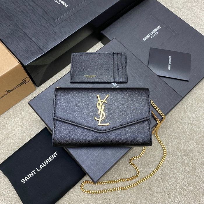 Saint Laurent Uptown Chain Wallet 607788 Black with Gold