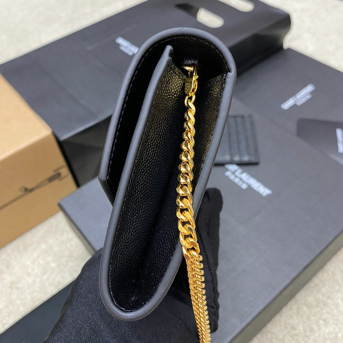 Saint Laurent Uptown Chain Wallet 607788 Black with Gold