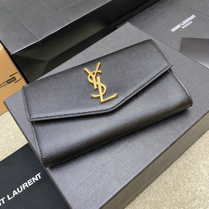 Saint Laurent Uptown Chain Wallet 607788 Black with Gold