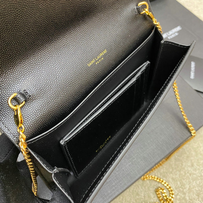 Saint Laurent Uptown Chain Wallet 607788 Black with Gold