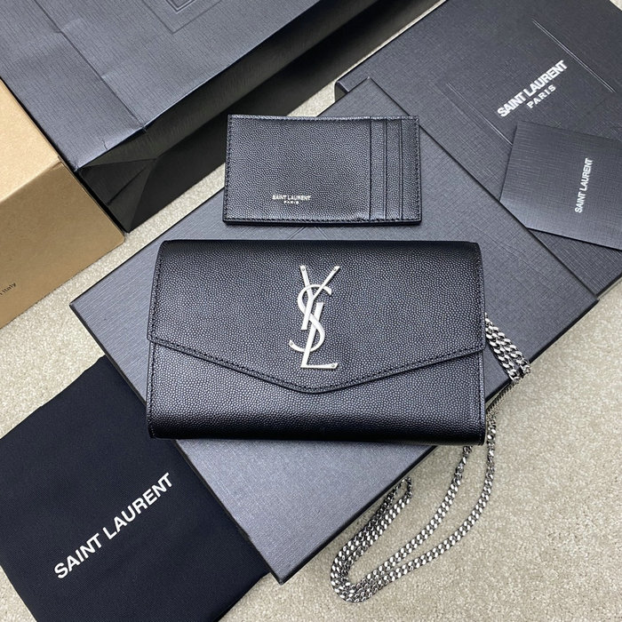 Saint Laurent Uptown Chain Wallet 607788 Black with Silver