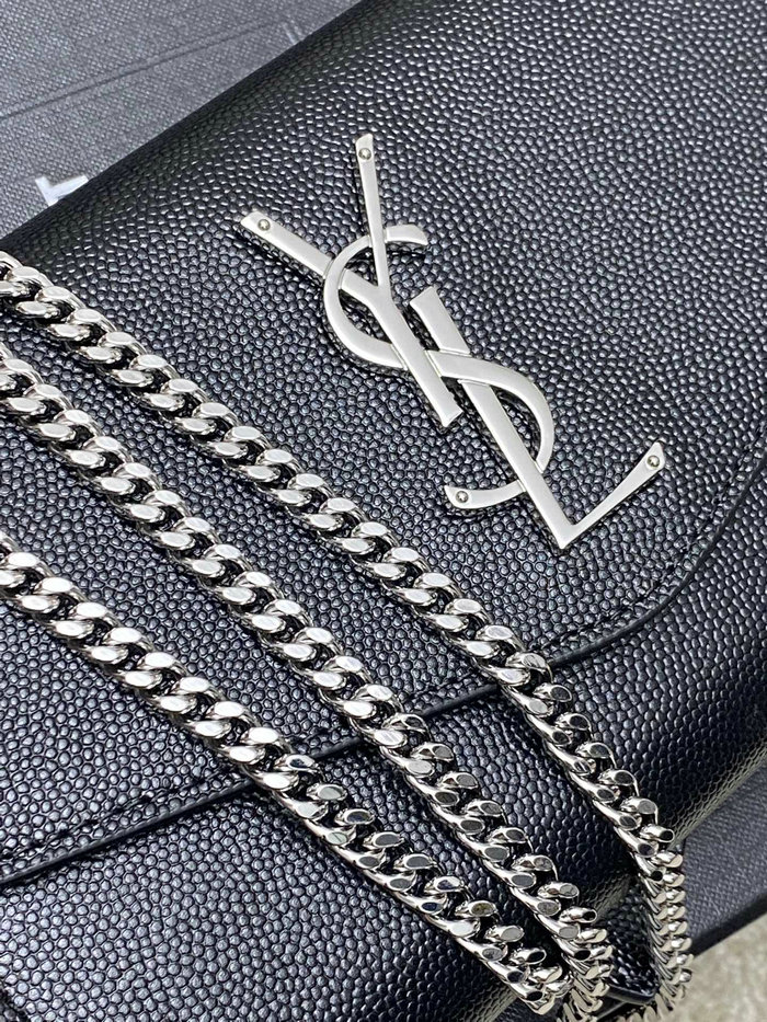 Saint Laurent Uptown Chain Wallet 607788 Black with Silver