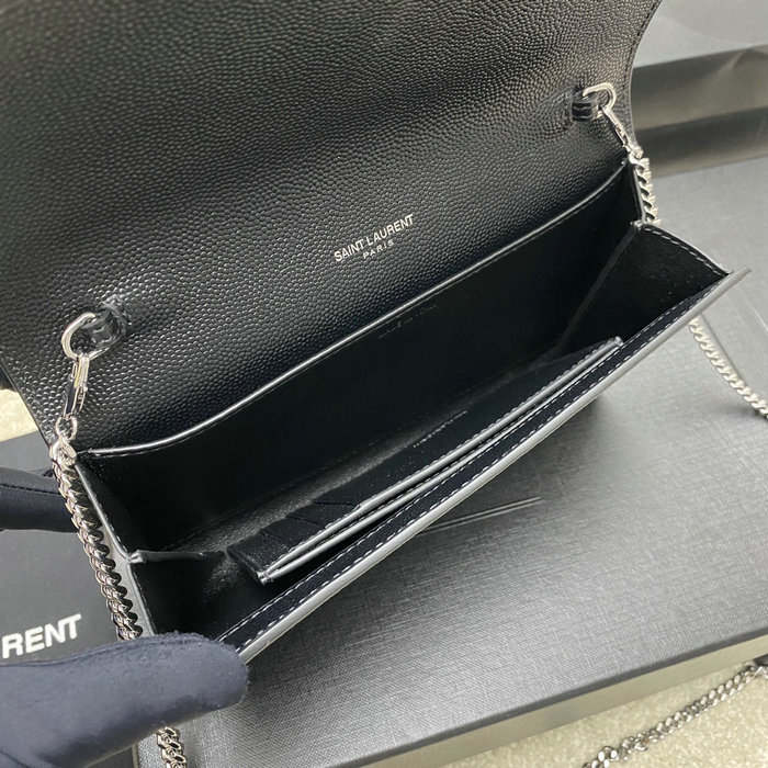 Saint Laurent Uptown Chain Wallet 607788 Black with Silver