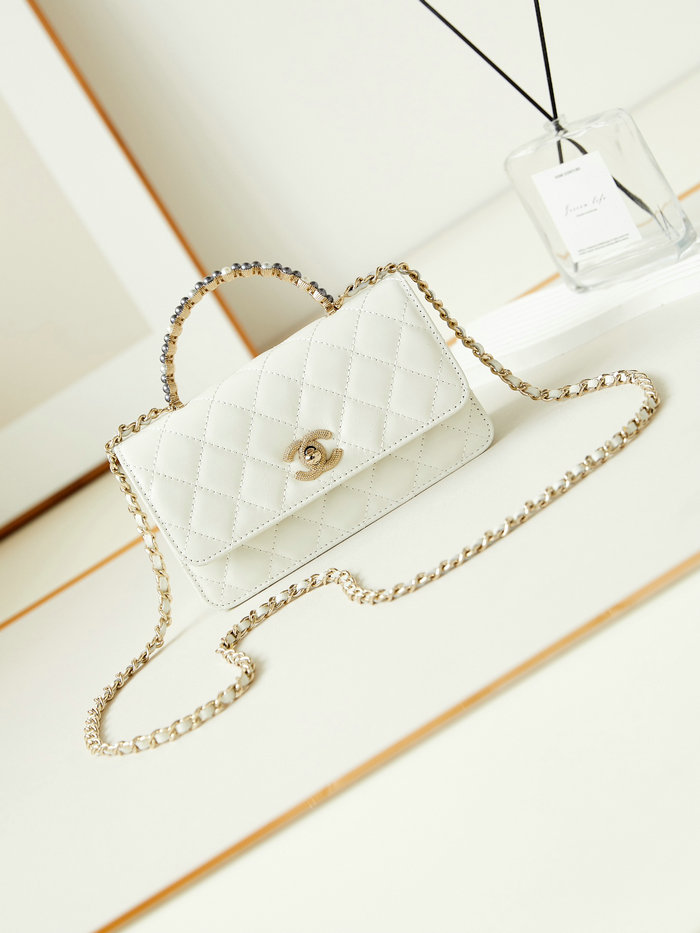 Small Chanel Flap Bag with Top Handle AP3803 White