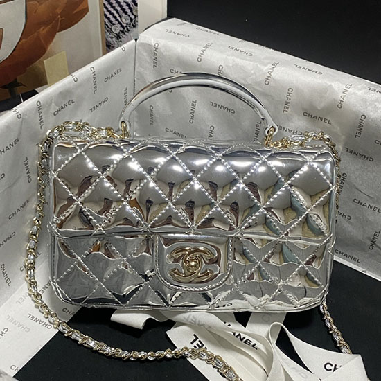 Chanel Patent Leather Mini Flap Bag Silver AS2431