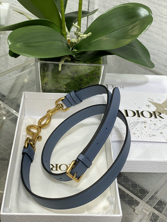 Dior Grained Calfskin Saddle Bag with Strap Denim Blue M0455