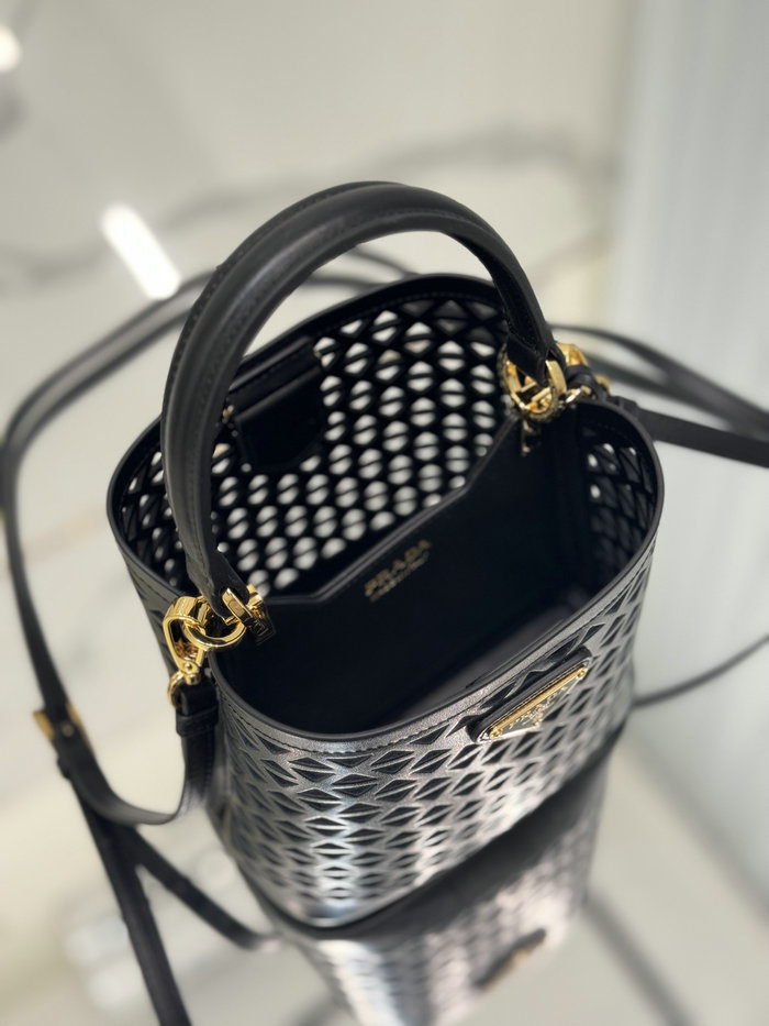 Prada Mini Panier Leather Tote Bag 1BA217 Black