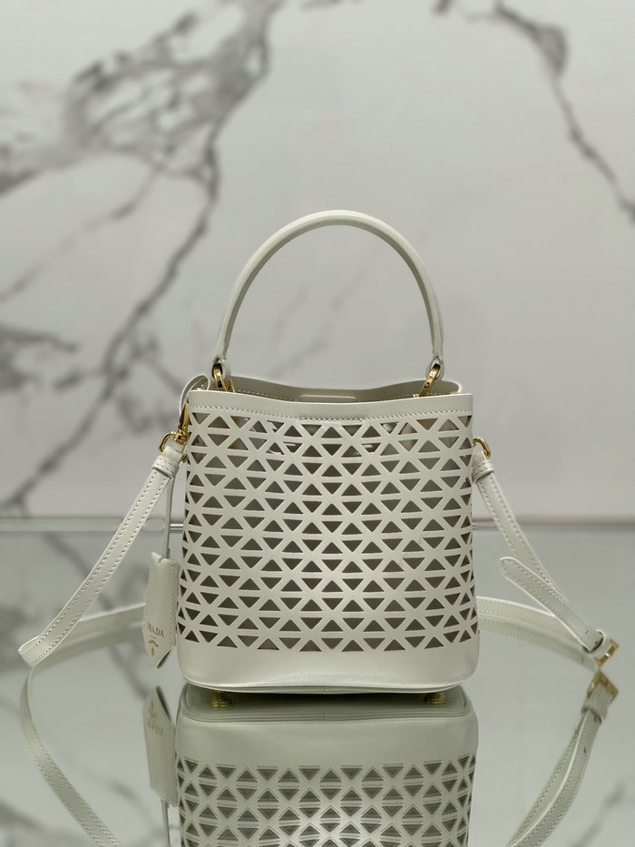 Prada Mini Panier Leather Tote Bag 1BA217 White