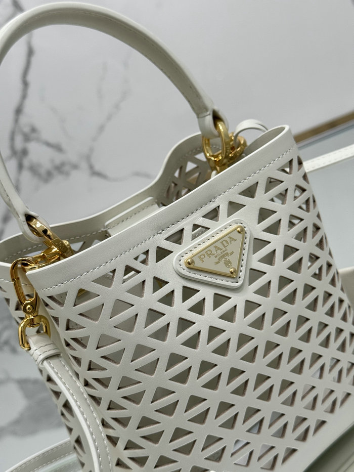 Prada Mini Panier Leather Tote Bag 1BA217 White