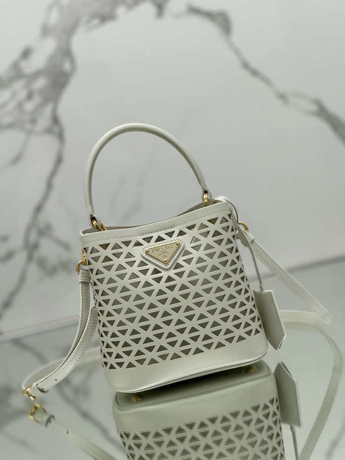 Prada Mini Panier Leather Tote Bag 1BA217 White