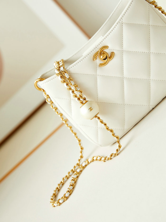 Small Chanel Lambskin Hobo Bag AS4859 White