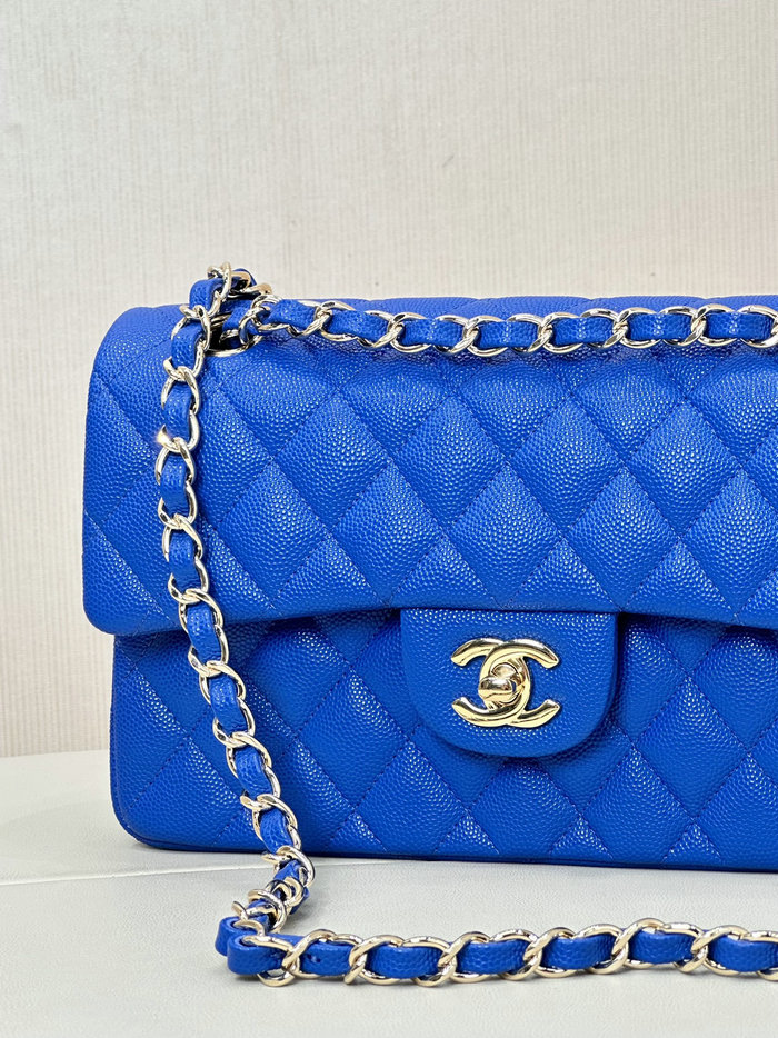 Medium Chanel Grained Calfskin Flap Bag A01112 Blue