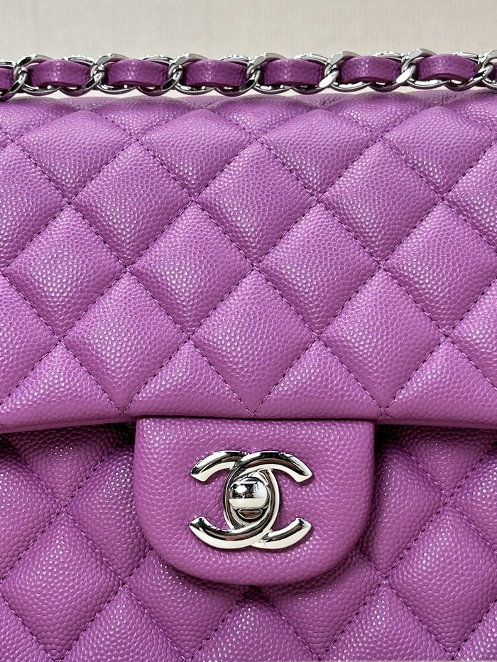 Medium Chanel Grained Calfskin Flap Bag A01112 Dark Purple