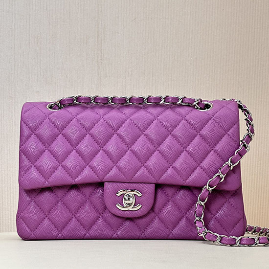 Medium Chanel Grained Calfskin Flap Bag A01112 Dark Purple