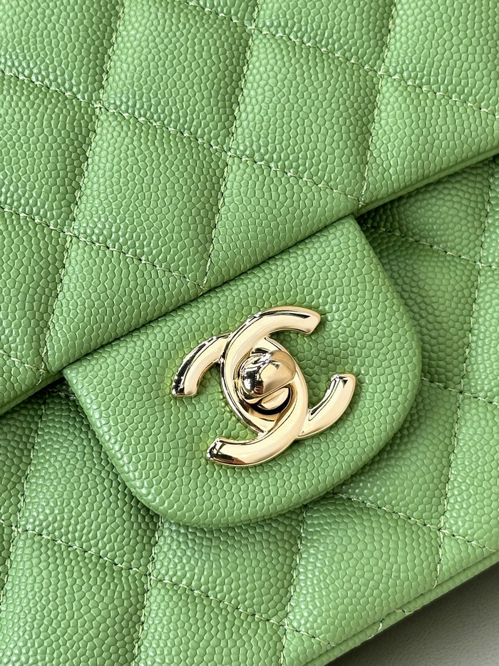 Medium Chanel Grained Calfskin Flap Bag A01112 Green