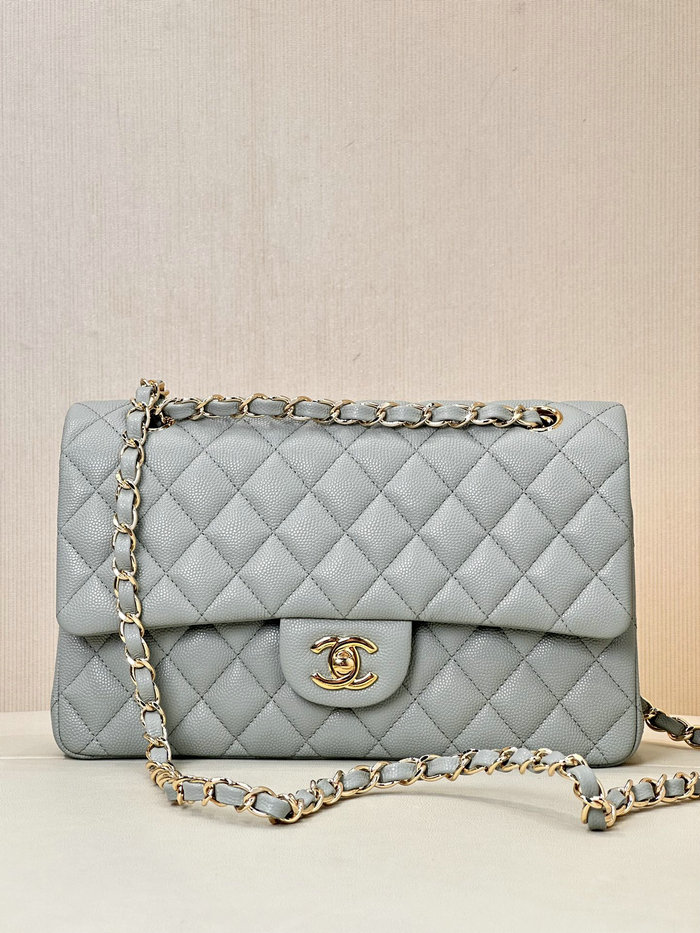 Medium Chanel Grained Calfskin Flap Bag A01112 Grey with Gold