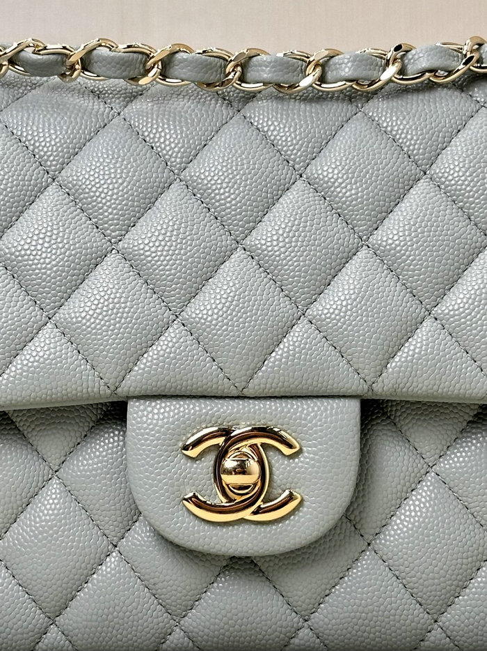 Medium Chanel Grained Calfskin Flap Bag A01112 Grey with Gold