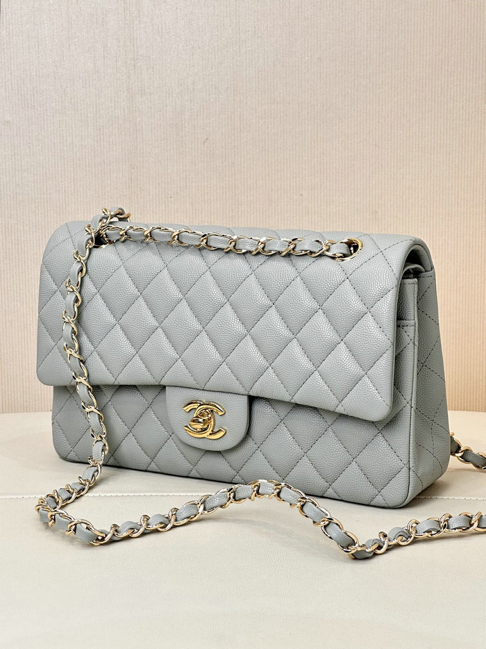 Medium Chanel Grained Calfskin Flap Bag A01112 Grey with Gold