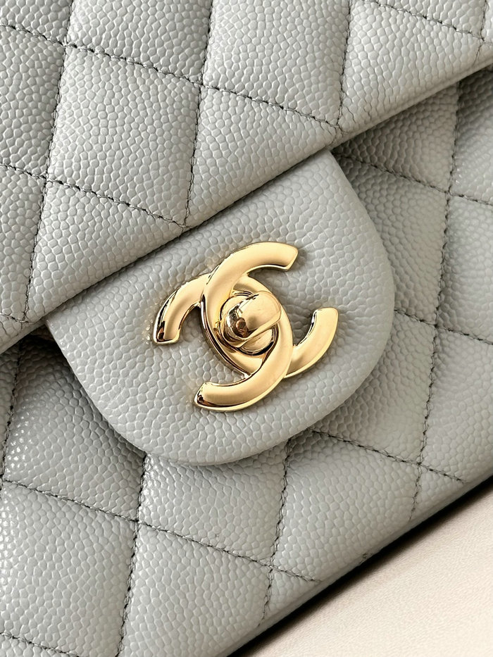 Medium Chanel Grained Calfskin Flap Bag A01112 Grey with Gold