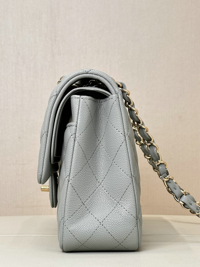 Medium Chanel Grained Calfskin Flap Bag A01112 Grey with Gold