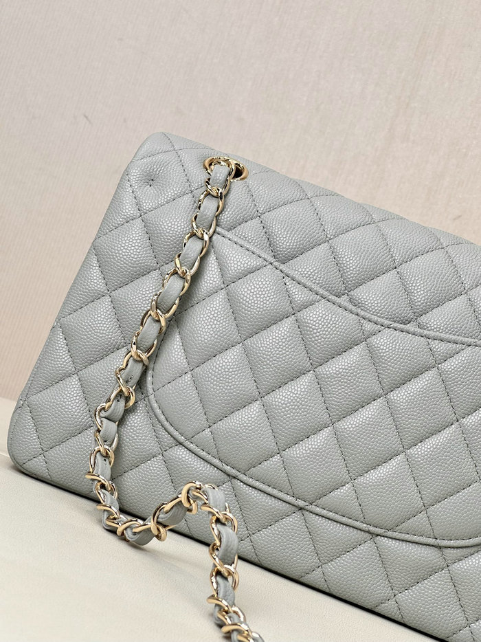 Medium Chanel Grained Calfskin Flap Bag A01112 Grey with Gold