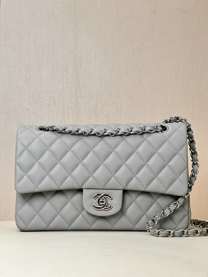 Medium Chanel Grained Calfskin Flap Bag A01112 Grey with Silver