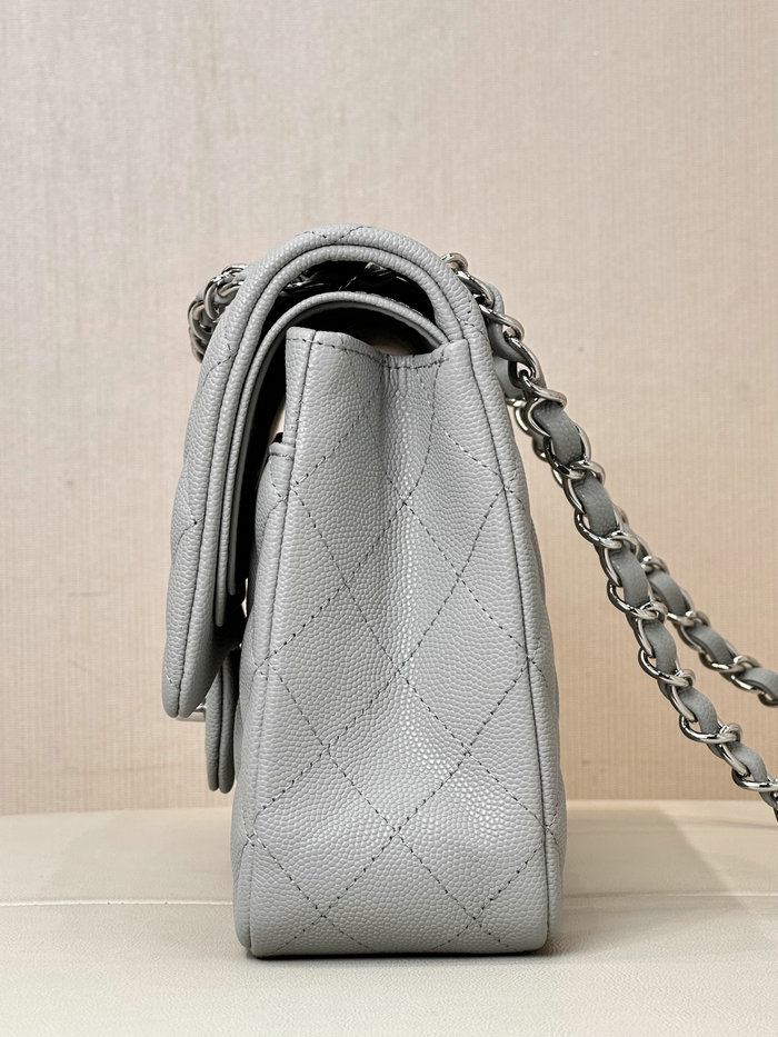 Medium Chanel Grained Calfskin Flap Bag A01112 Grey with Silver