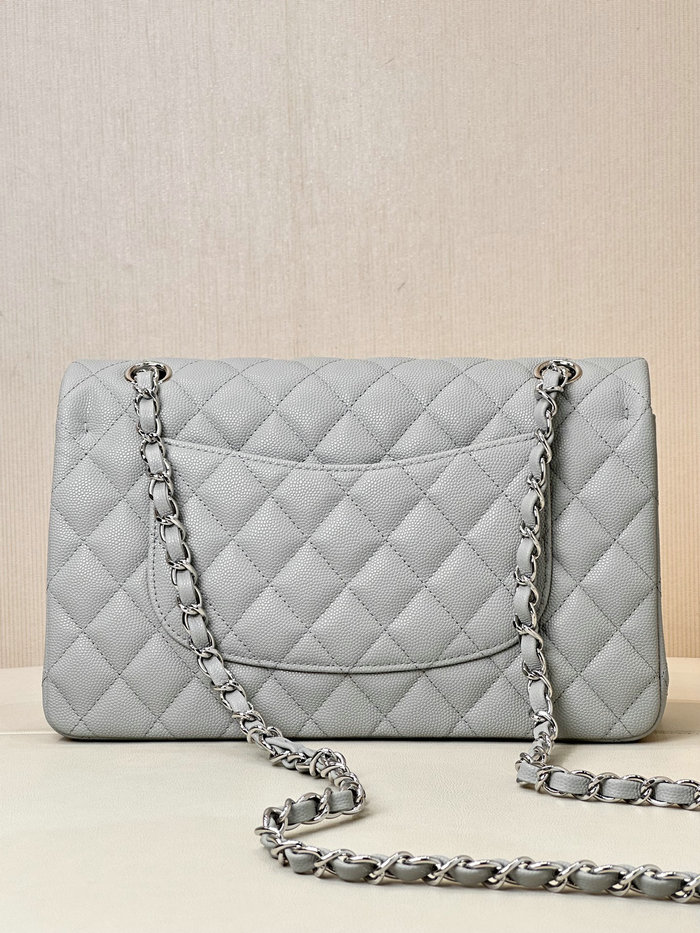 Medium Chanel Grained Calfskin Flap Bag A01112 Grey with Silver