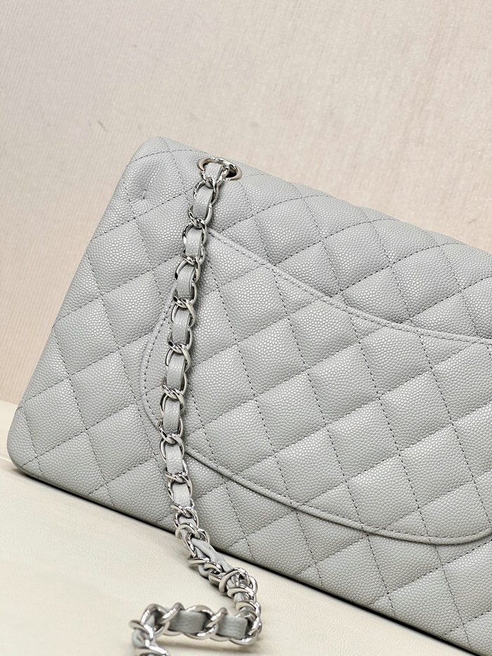 Medium Chanel Grained Calfskin Flap Bag A01112 Grey with Silver