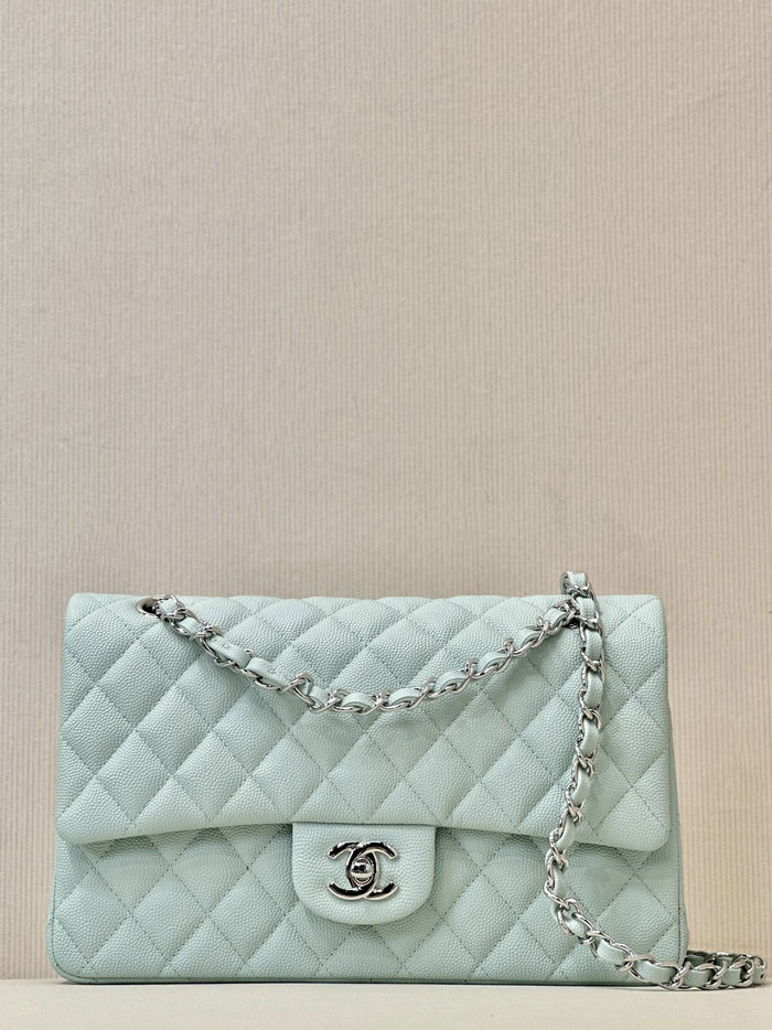 Medium Chanel Grained Calfskin Flap Bag A01112 Light Blue