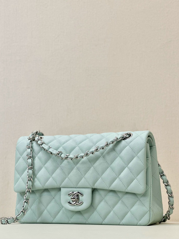 Medium Chanel Grained Calfskin Flap Bag A01112 Light Blue