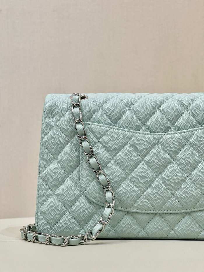 Medium Chanel Grained Calfskin Flap Bag A01112 Light Blue