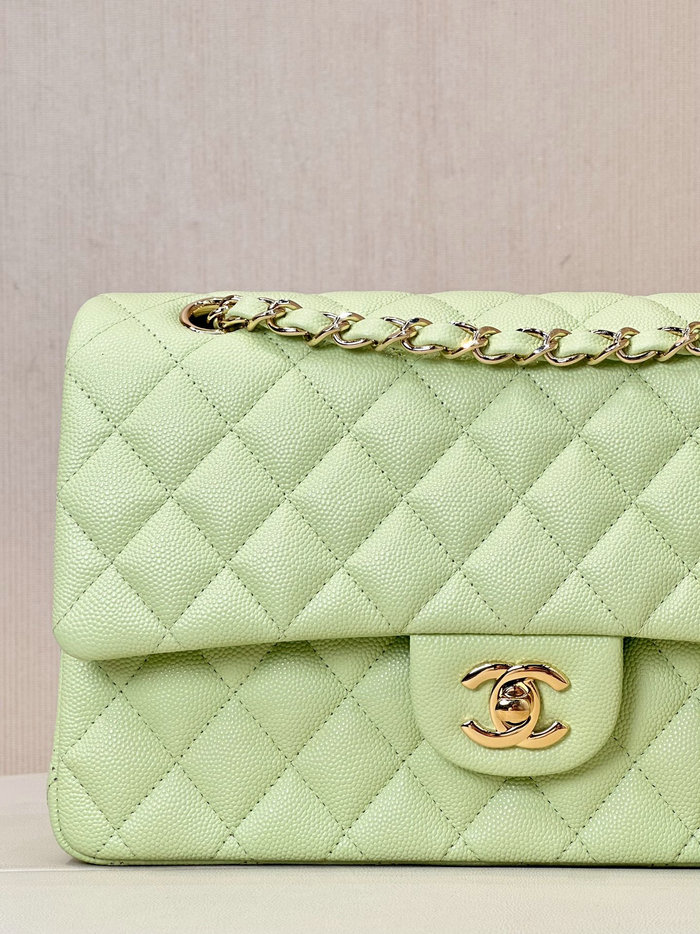 Medium Chanel Grained Calfskin Flap Bag A01112 Light Green