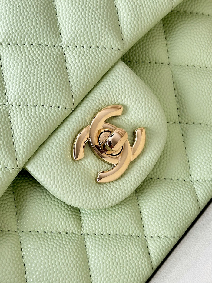 Medium Chanel Grained Calfskin Flap Bag A01112 Light Green