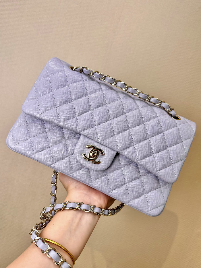 Medium Chanel Grained Calfskin Flap Bag A01112 Light Purple