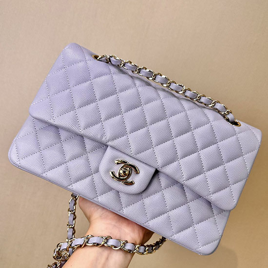 Medium Chanel Grained Calfskin Flap Bag A01112 Light Purple