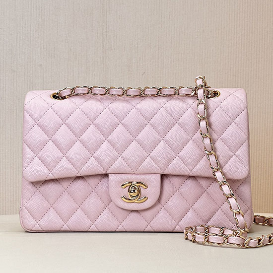 Medium Chanel Grained Calfskin Flap Bag A01112 Pink