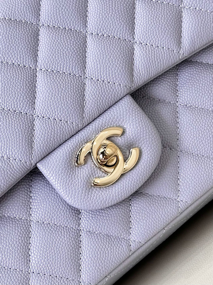 Medium Chanel Grained Calfskin Flap Bag A01112 Purple