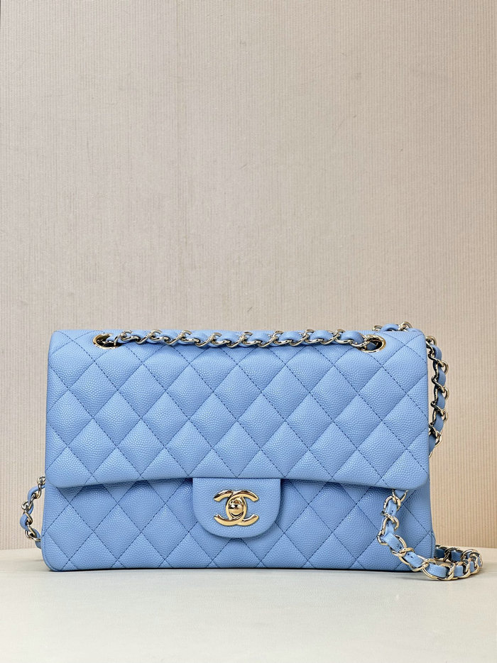 Medium Chanel Grained Calfskin Flap Bag A01112 Skyblue