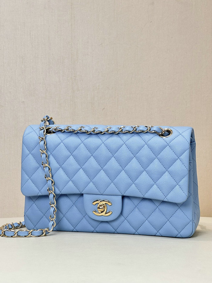 Medium Chanel Grained Calfskin Flap Bag A01112 Skyblue